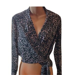 Blue Life Pink and Black Leopard Wrap Crop Top
